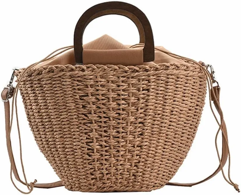 Women Woven Beach Basket Bag Handmade Crossbody Bag Ladies Rattan Small Handbag