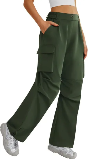 Women’s Hiking Pants Wide Leg Cargo Pants Quick Dry Lightweight Water-Resistant Travel Casual Trousers with 4 Pockets