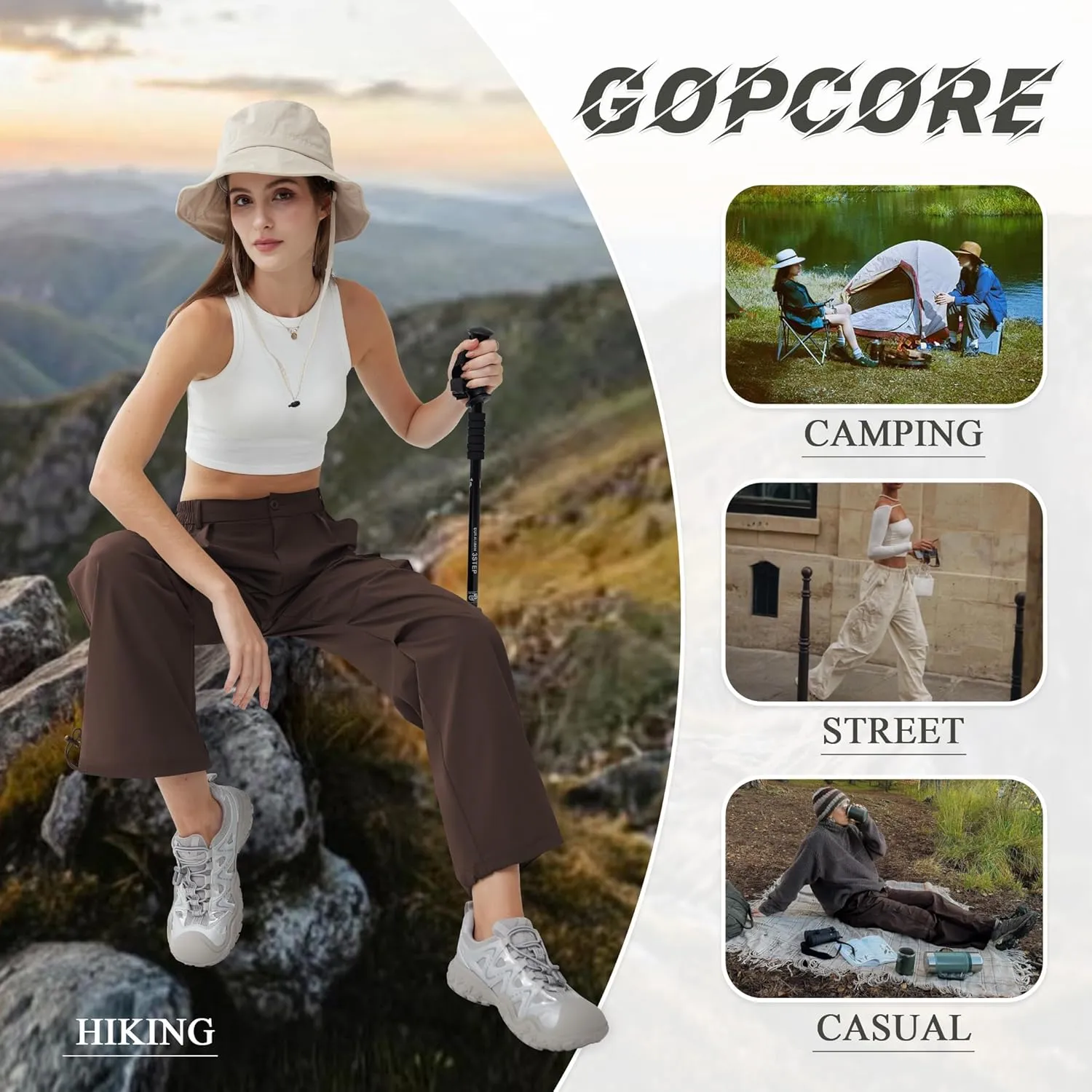 Women’s Hiking Pants Wide Leg Cargo Pants Quick Dry Lightweight Water-Resistant Travel Casual Trousers with 4 Pockets