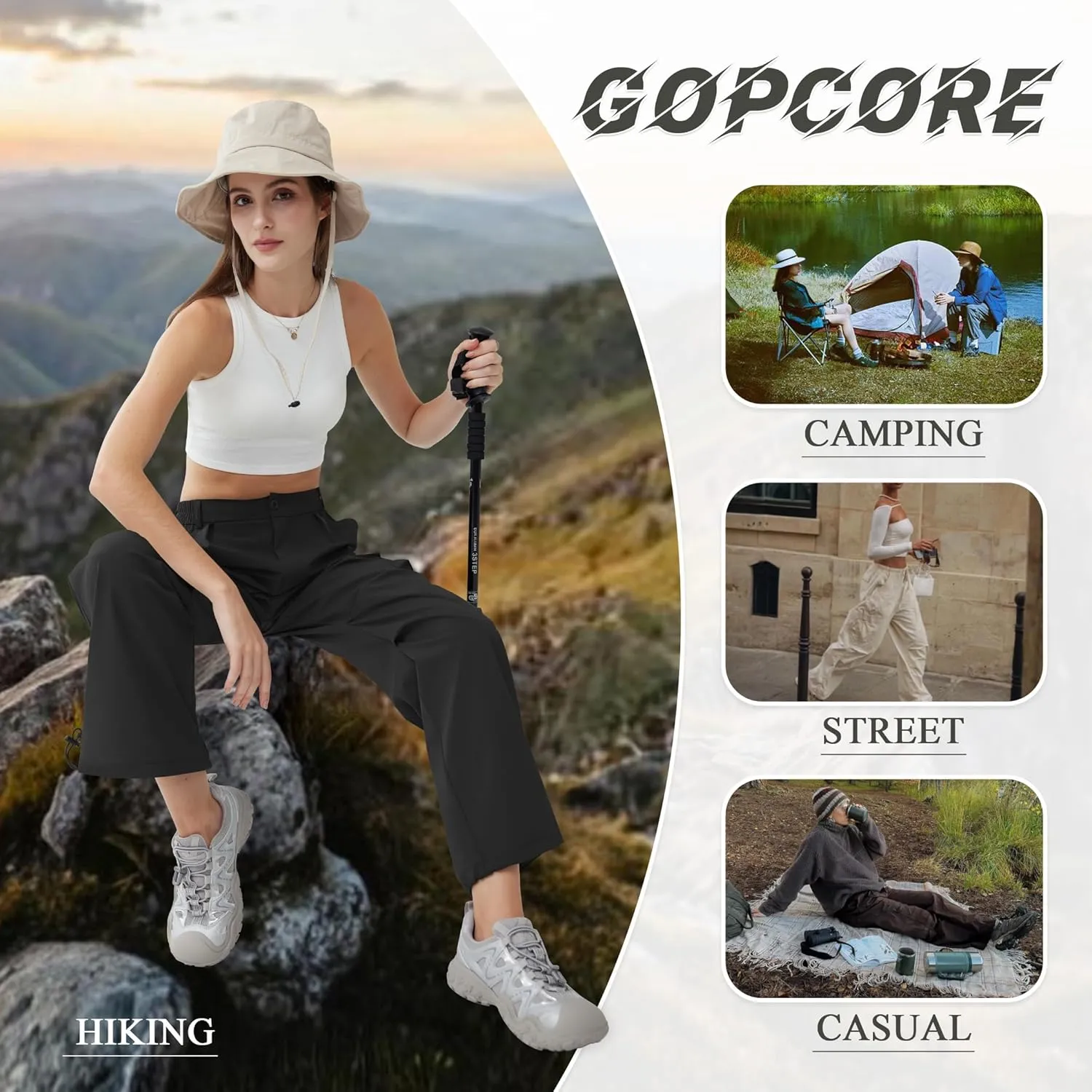 Women’s Hiking Pants Wide Leg Cargo Pants Quick Dry Lightweight Water-Resistant Travel Casual Trousers with 4 Pockets