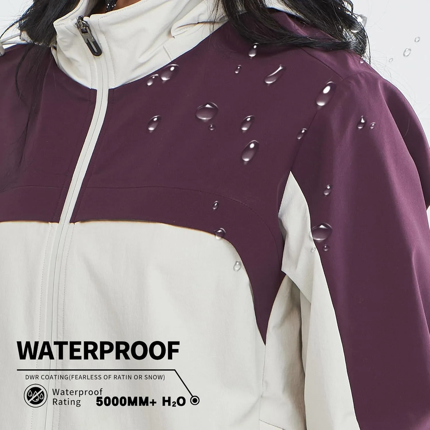Women's Hooded Jacket Waterproof Breathable Spring Windproof Warm Jacket Lightweight Women