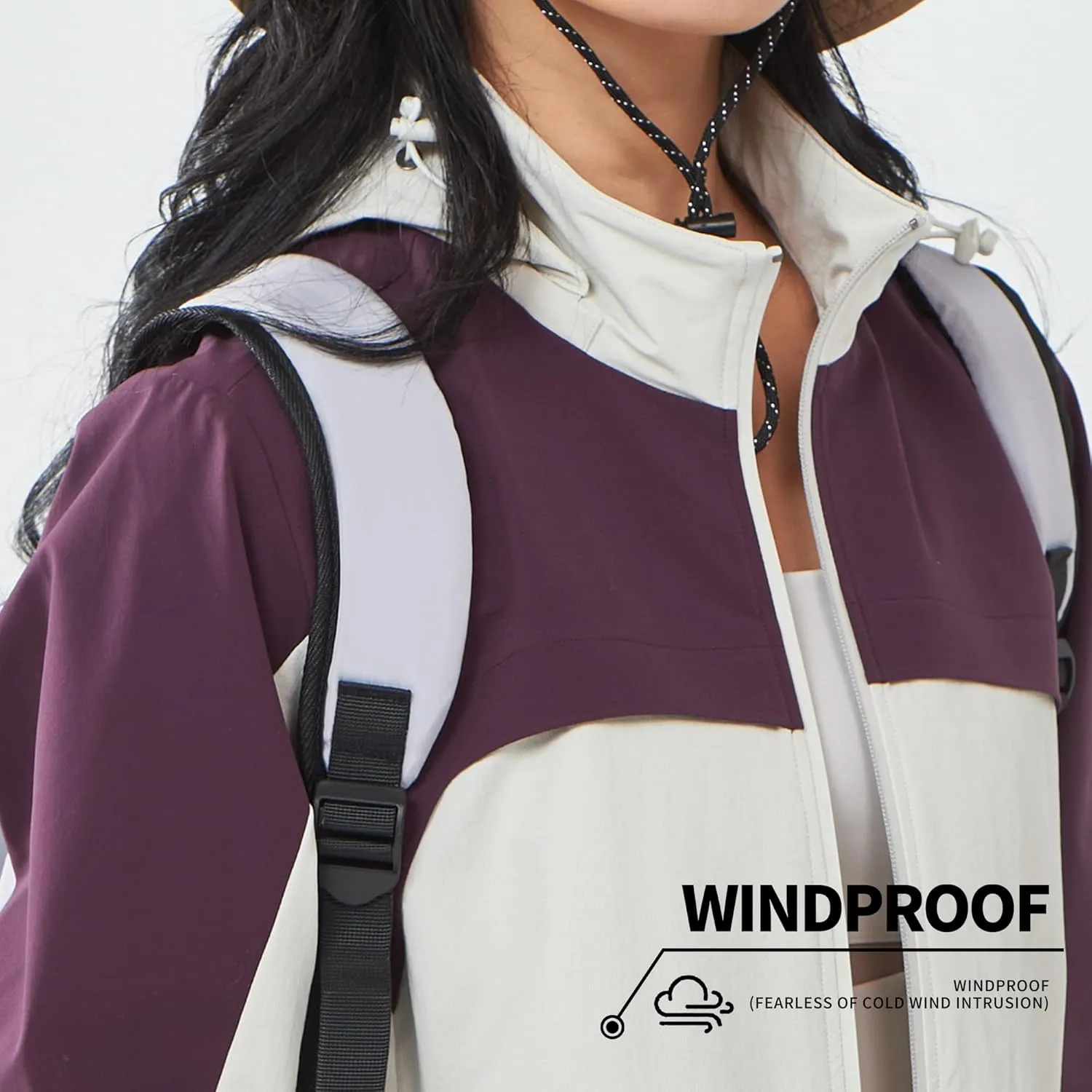 Women's Hooded Jacket Waterproof Breathable Spring Windproof Warm Jacket Lightweight Women