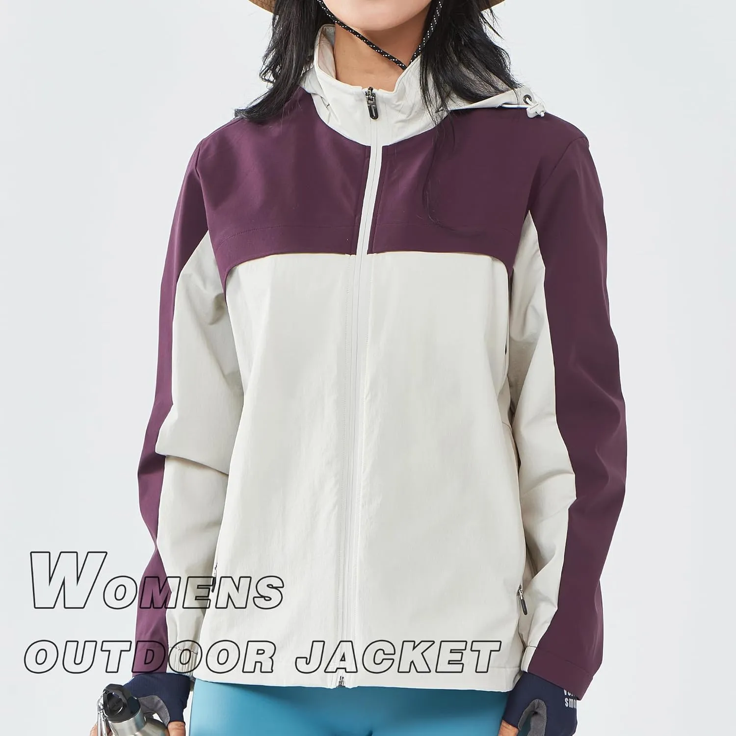 Women's Hooded Jacket Waterproof Breathable Spring Windproof Warm Jacket Lightweight Women
