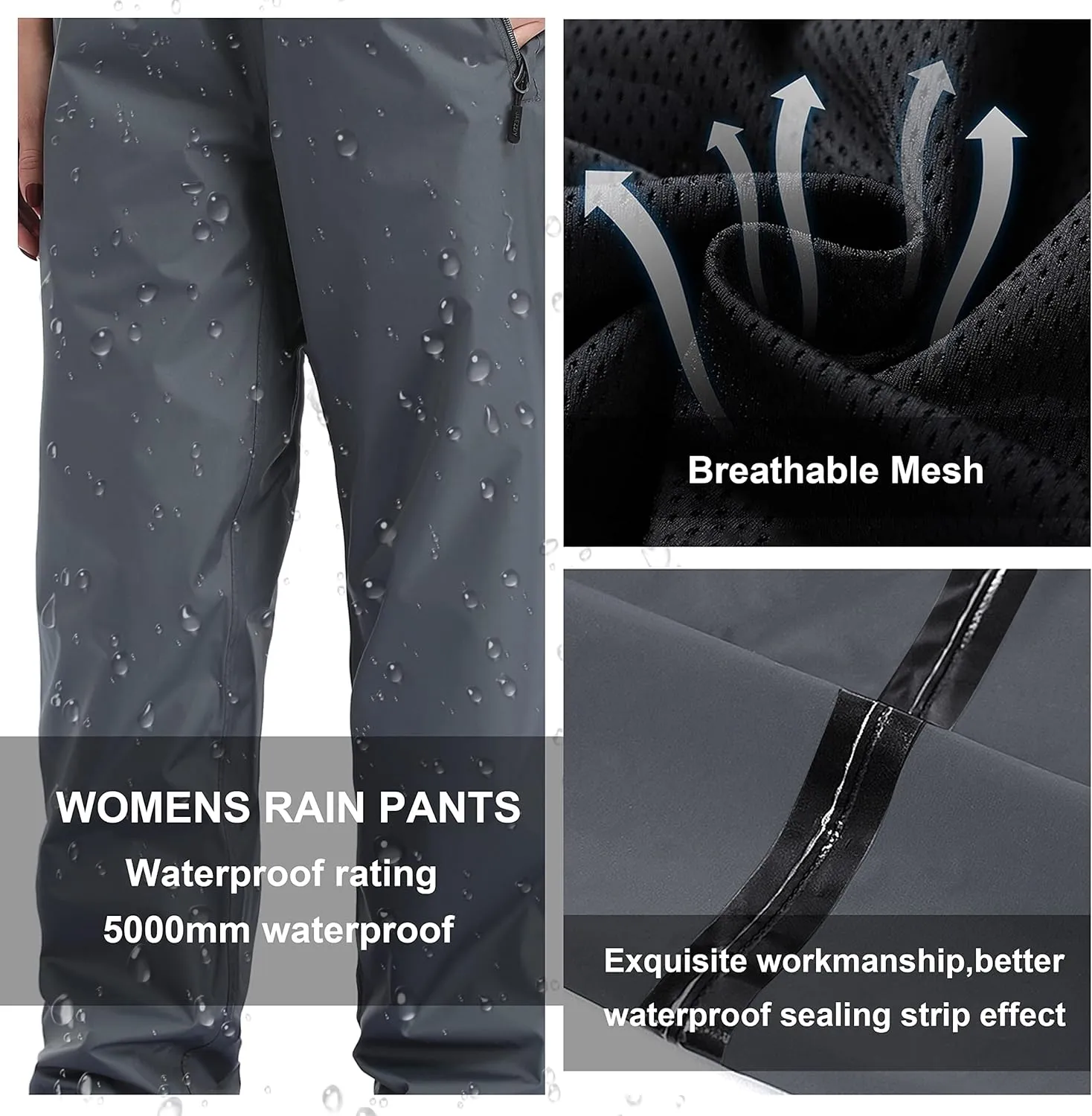Women's Rain Pants Waterproof Hiking Pants, Lightweight Windproof Rain Over Pants for Golf, Fishing, Hiking