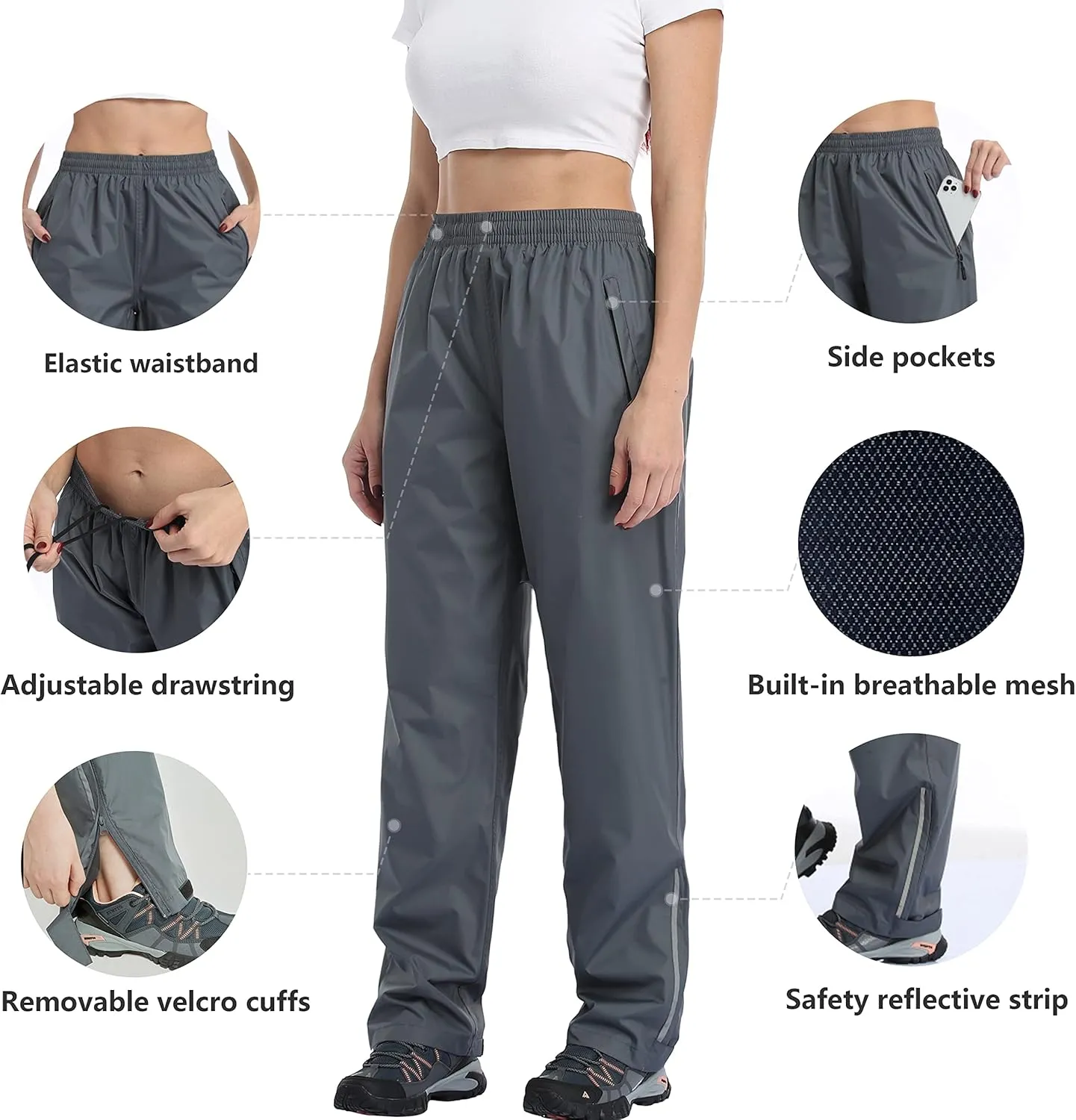 Women's Rain Pants Waterproof Hiking Pants, Lightweight Windproof Rain Over Pants for Golf, Fishing, Hiking