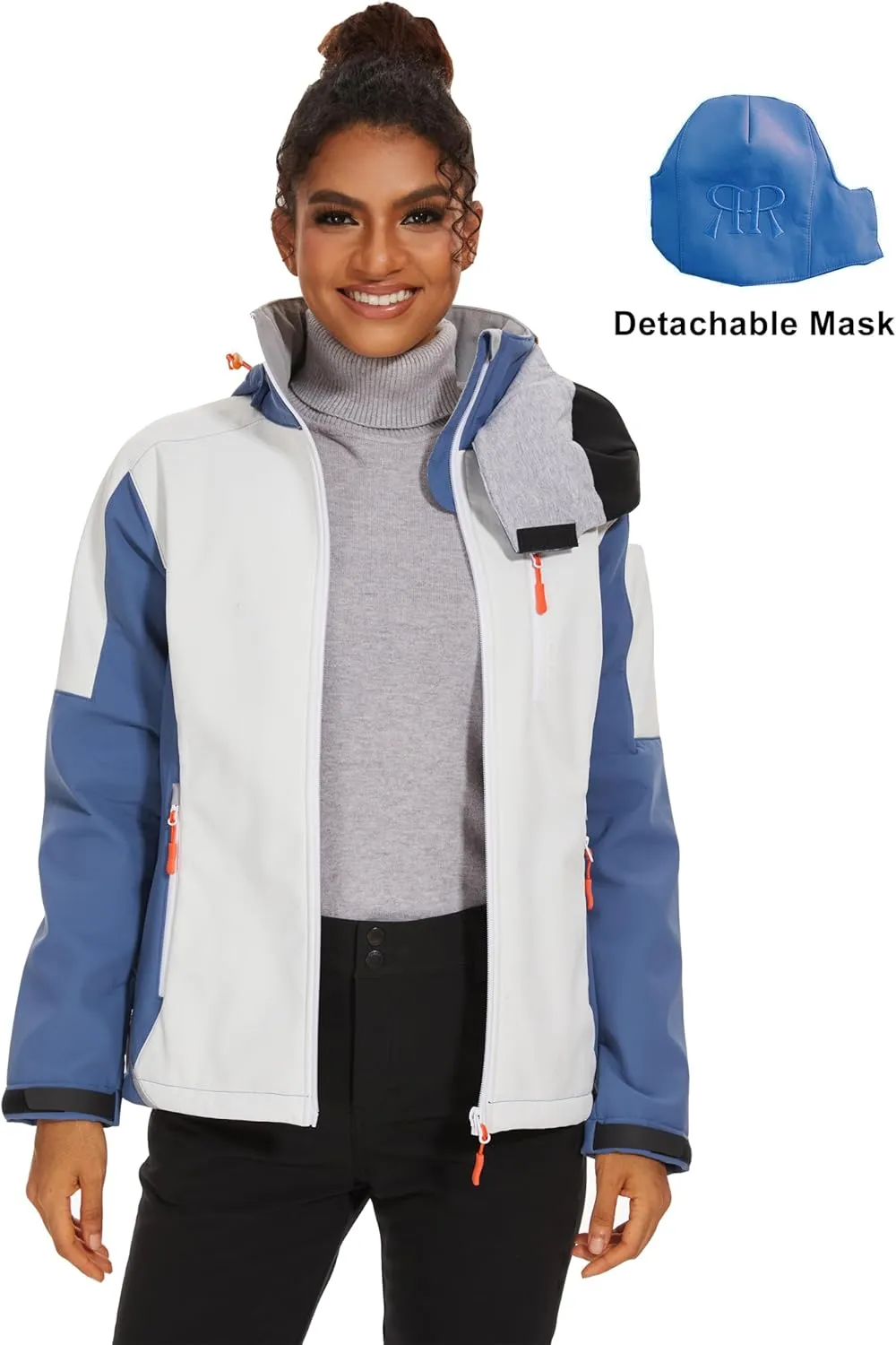 Women's Softshell Jacket Fleece Lined Waterproof Midlayer Jacket Camping Windproof Removable Hood Black
