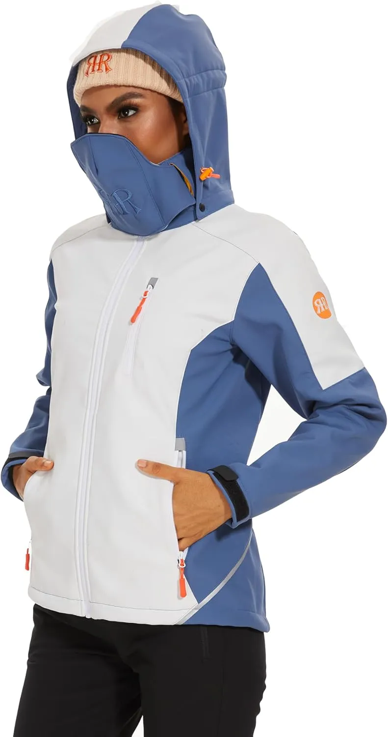 Women's Softshell Jacket Fleece Lined Waterproof Midlayer Jacket Camping Windproof Removable Hood Black