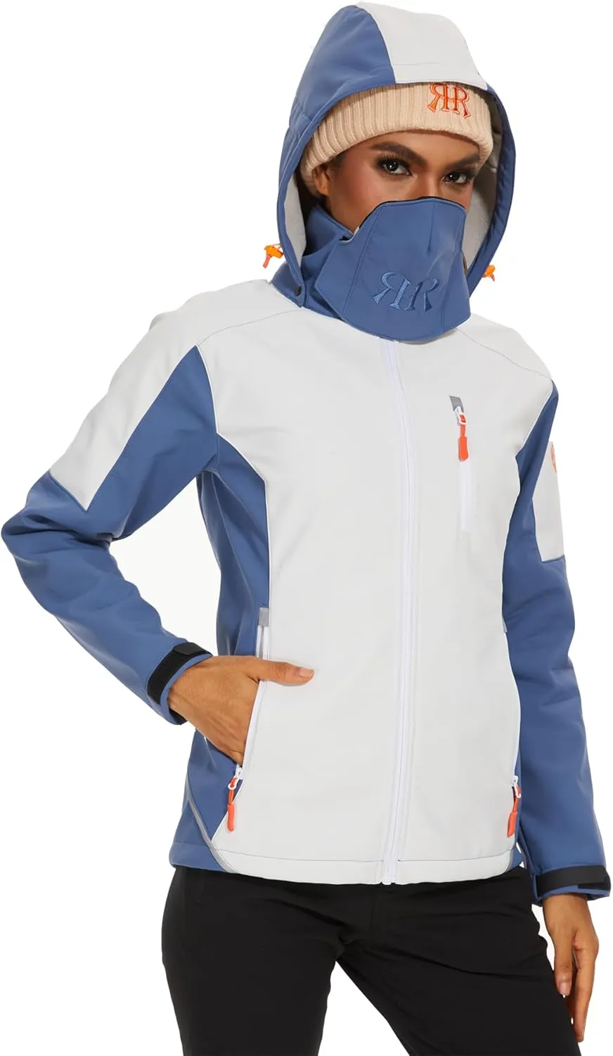 Women's Softshell Jacket Fleece Lined Waterproof Midlayer Jacket Camping Windproof Removable Hood Black
