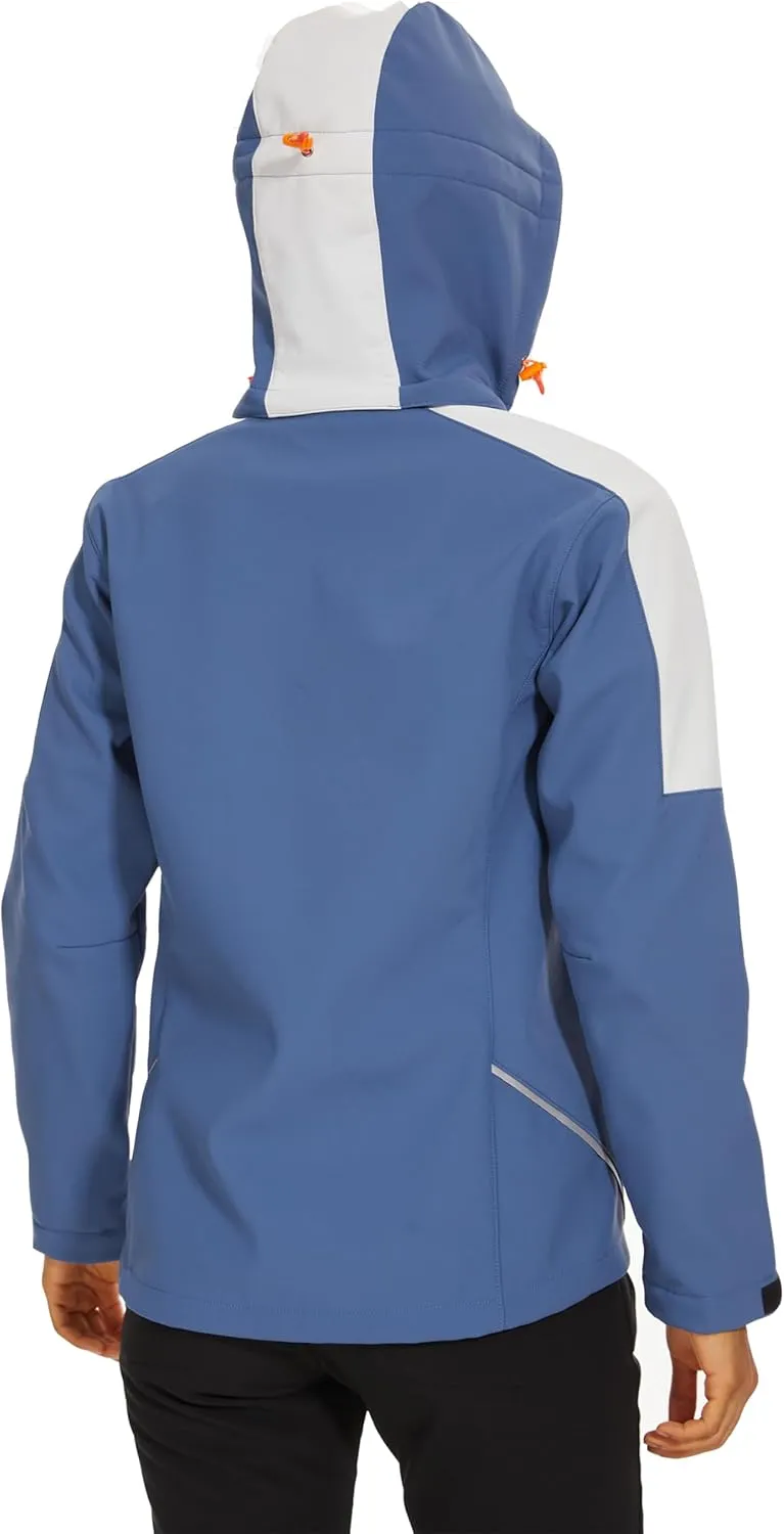 Women's Softshell Jacket Fleece Lined Waterproof Midlayer Jacket Camping Windproof Removable Hood Black