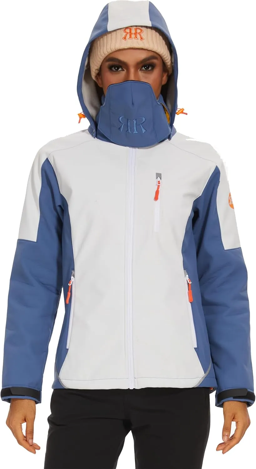 Women's Softshell Jacket Fleece Lined Waterproof Midlayer Jacket Camping Windproof Removable Hood Black