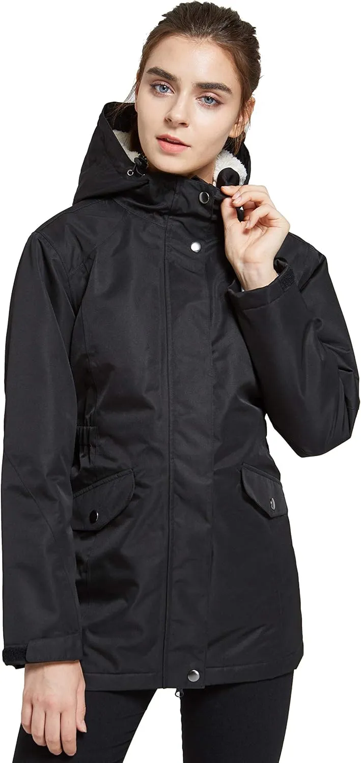 Women's Waterproof & Windproof Ski Hooded Jacket Winter Fleece Parka Rain Coats for Hiking