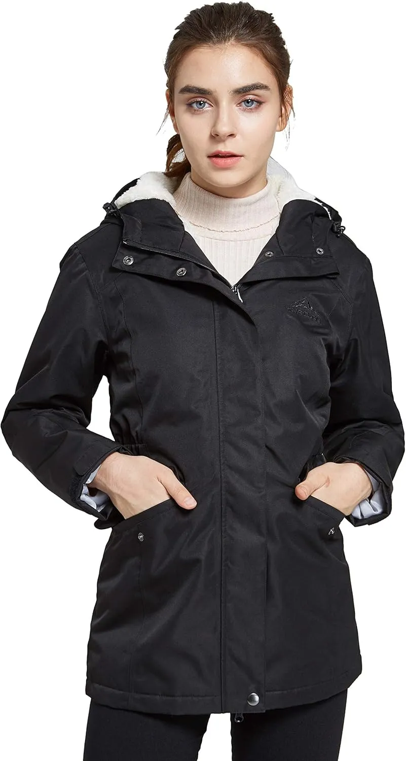 Women's Waterproof & Windproof Ski Hooded Jacket Winter Fleece Parka Rain Coats for Hiking