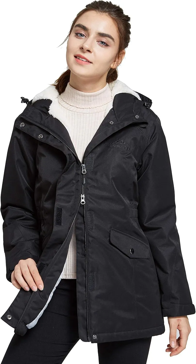 Women's Waterproof & Windproof Ski Hooded Jacket Winter Fleece Parka Rain Coats for Hiking