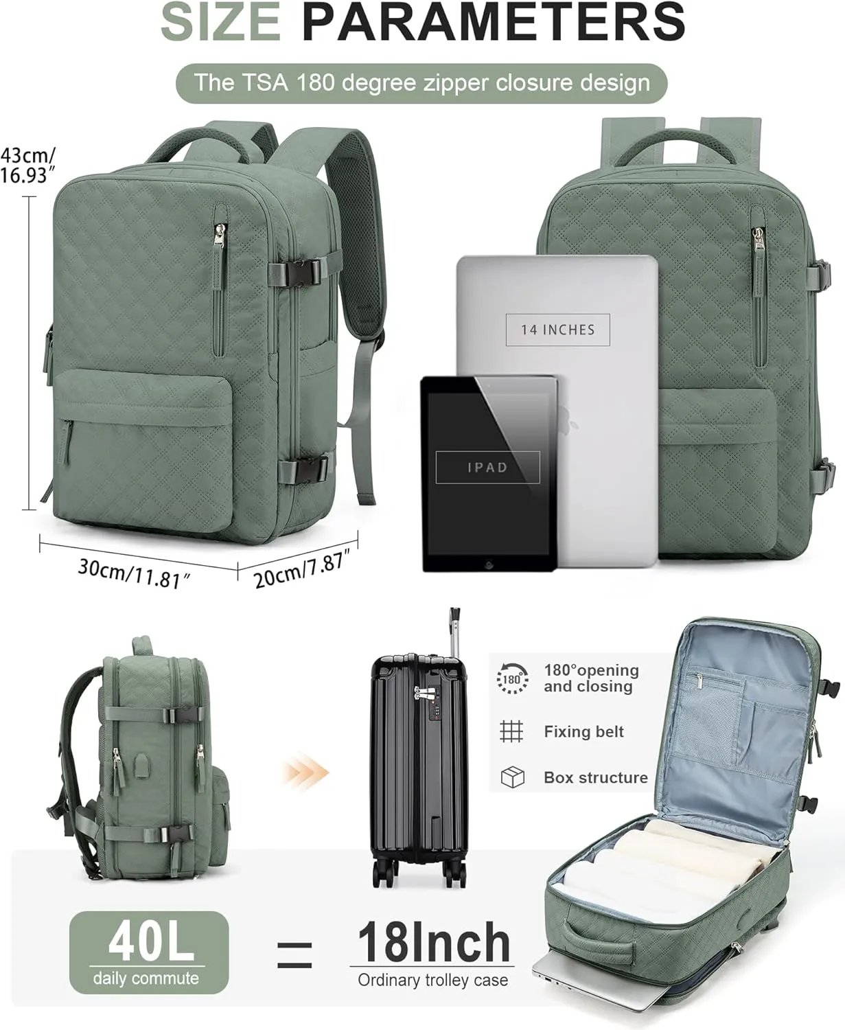 WONHOX Large Travel Backpack Carry on Flight Approved Laptop Work Business Backpack for Women Men Mochila de Viaje