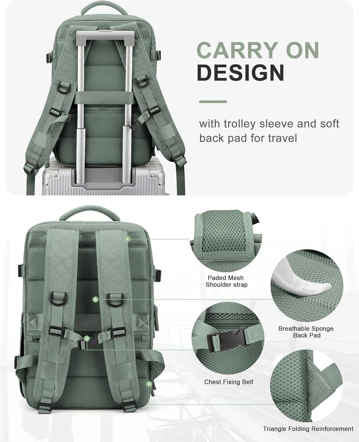 WONHOX Large Travel Backpack Carry on Flight Approved Laptop Work Business Backpack for Women Men Mochila de Viaje