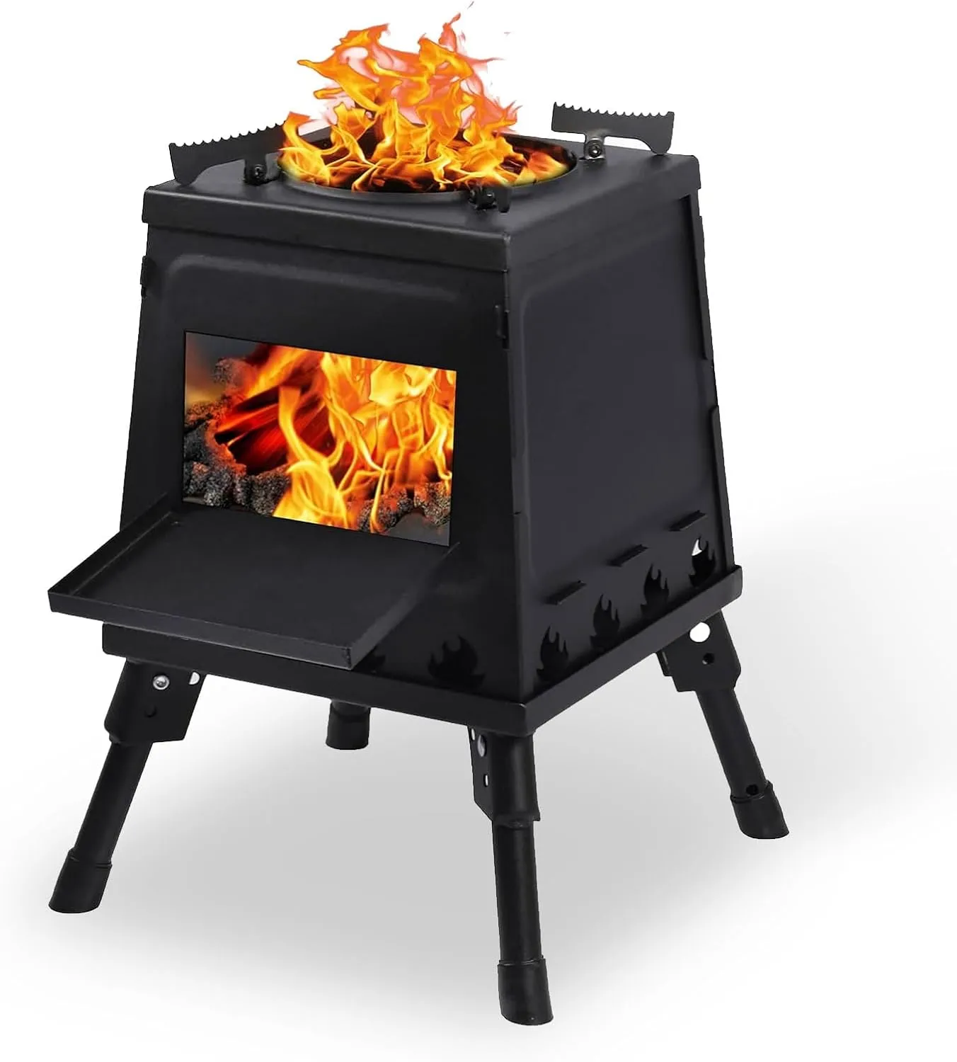 Wood Burning Camp Stove, Portable Cast Iron Camping Wood Stove, Backpacking Folding Camp Tent Heat Mini Outdoor Stove with Carrying Bag, for Cooking Heating Picnic hiking BBQ Travel RV (Large)