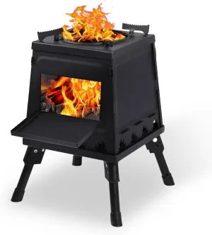 Wood Burning Camp Stove, Portable Cast Iron Camping Wood Stove, Backpacking Folding Camp Tent Heat Mini Outdoor Stove with Carrying Bag, for Cooking Heating Picnic hiking BBQ Travel RV (Large)