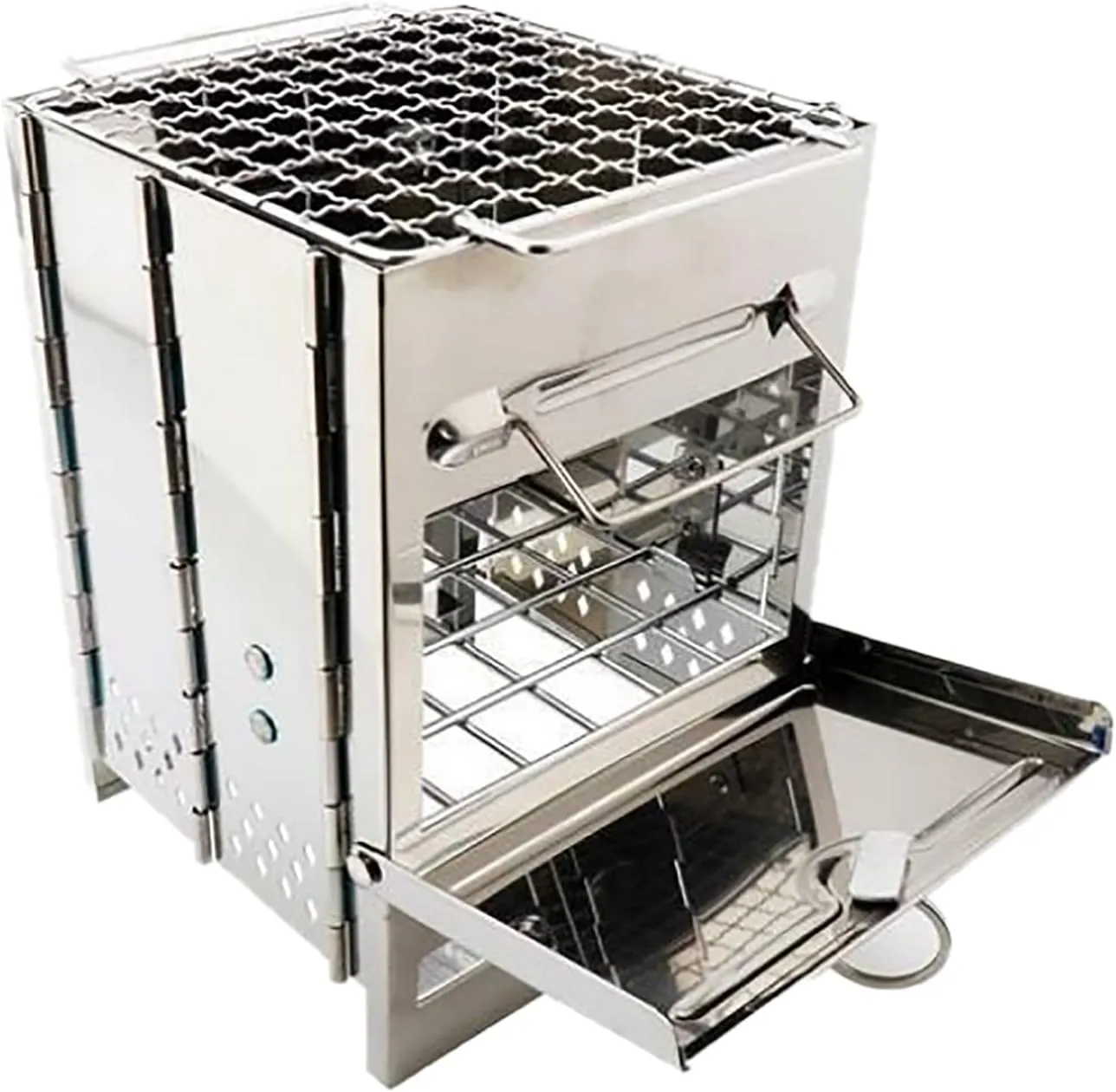Wood Burning Camping Stove Folding Portable Stainless Steel Backpacking Stove for Outdoor Hiking Camping, BBQ, Grilling, Cooking Foldable Grill Camping Wood Stove