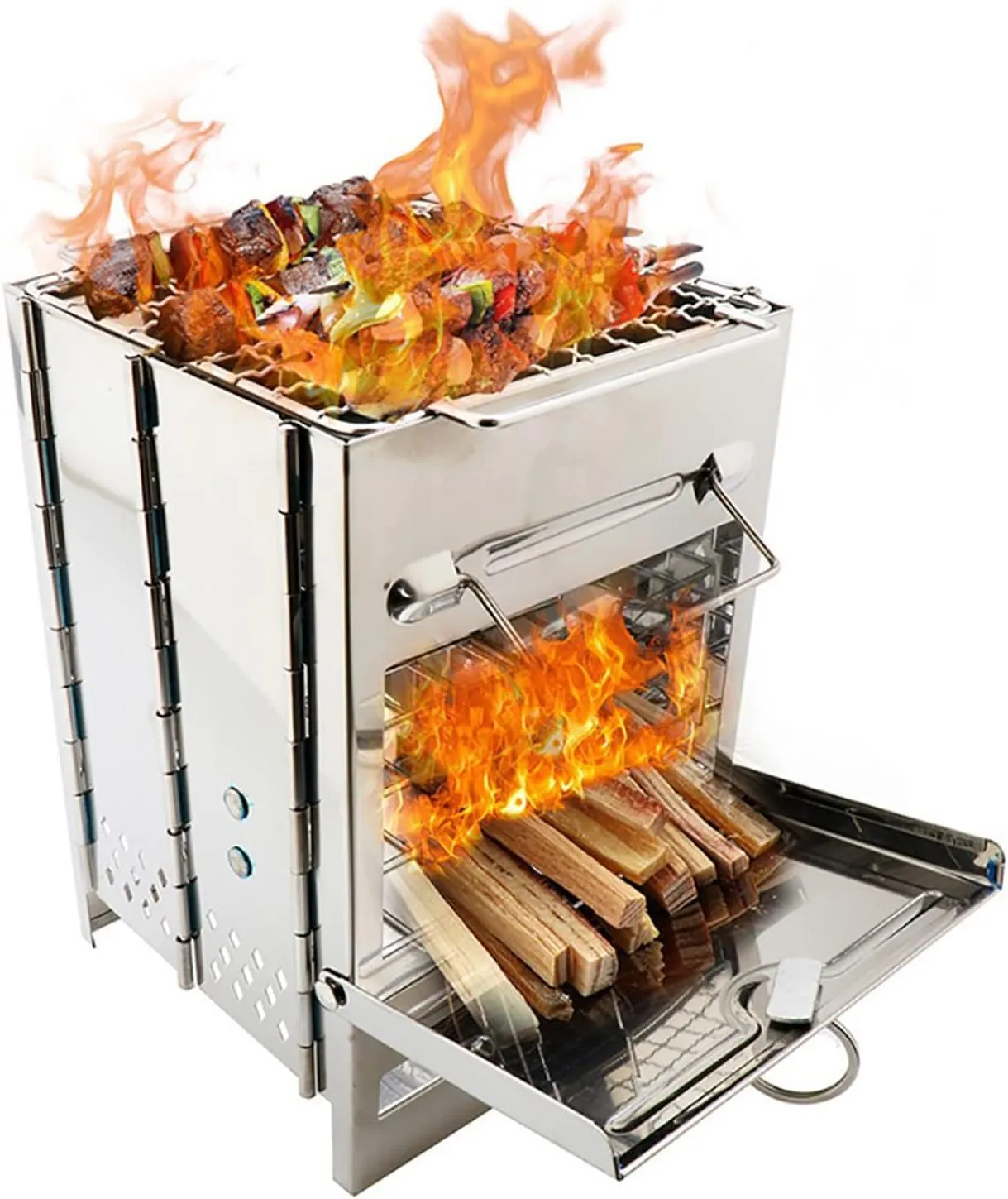 Wood Burning Camping Stove Folding Portable Stainless Steel Backpacking Stove for Outdoor Hiking Camping, BBQ, Grilling, Cooking Foldable Grill Camping Wood Stove