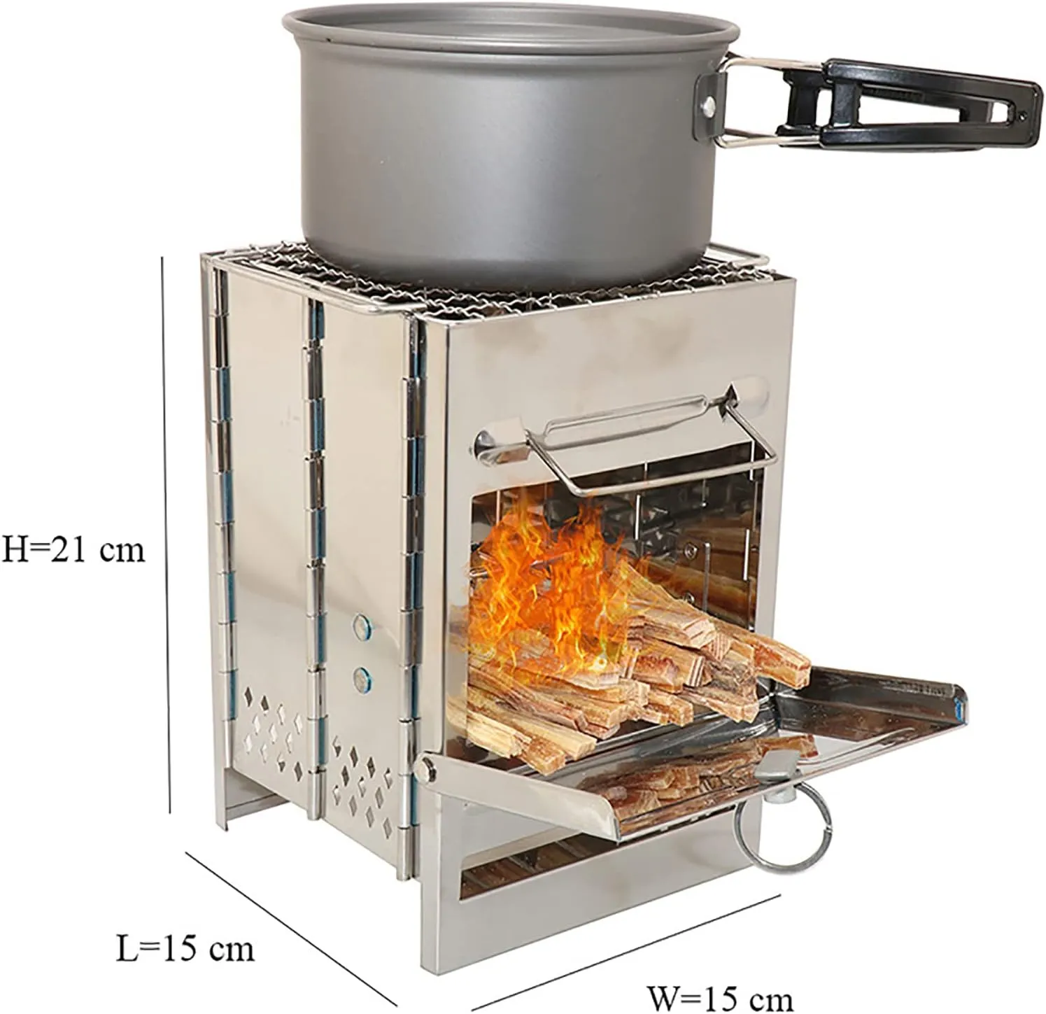 Wood Burning Camping Stove Folding Portable Stainless Steel Backpacking Stove for Outdoor Hiking Camping, BBQ, Grilling, Cooking Foldable Grill Camping Wood Stove