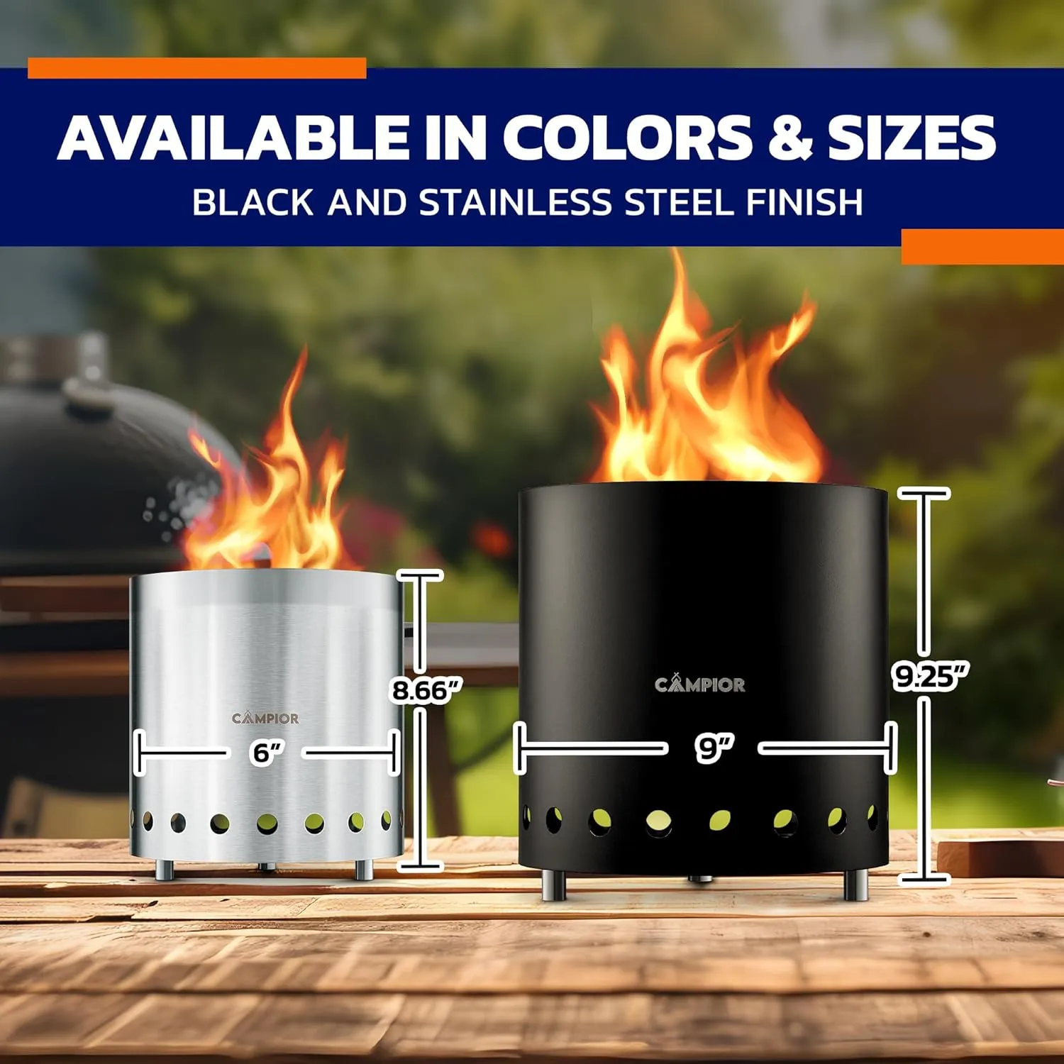 Wood Burning Fire Pit Stove with Black Exterior - Smokeless Outdoor Stove for Efficient Wood Fires, Camping, and Gatherings, Stainless Steel with Removable Ash Pan, Stand and Carry Bag