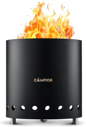 Wood Burning Fire Pit Stove with Black Exterior - Smokeless Outdoor Stove for Efficient Wood Fires, Camping, and Gatherings, Stainless Steel with Removable Ash Pan, Stand and Carry Bag