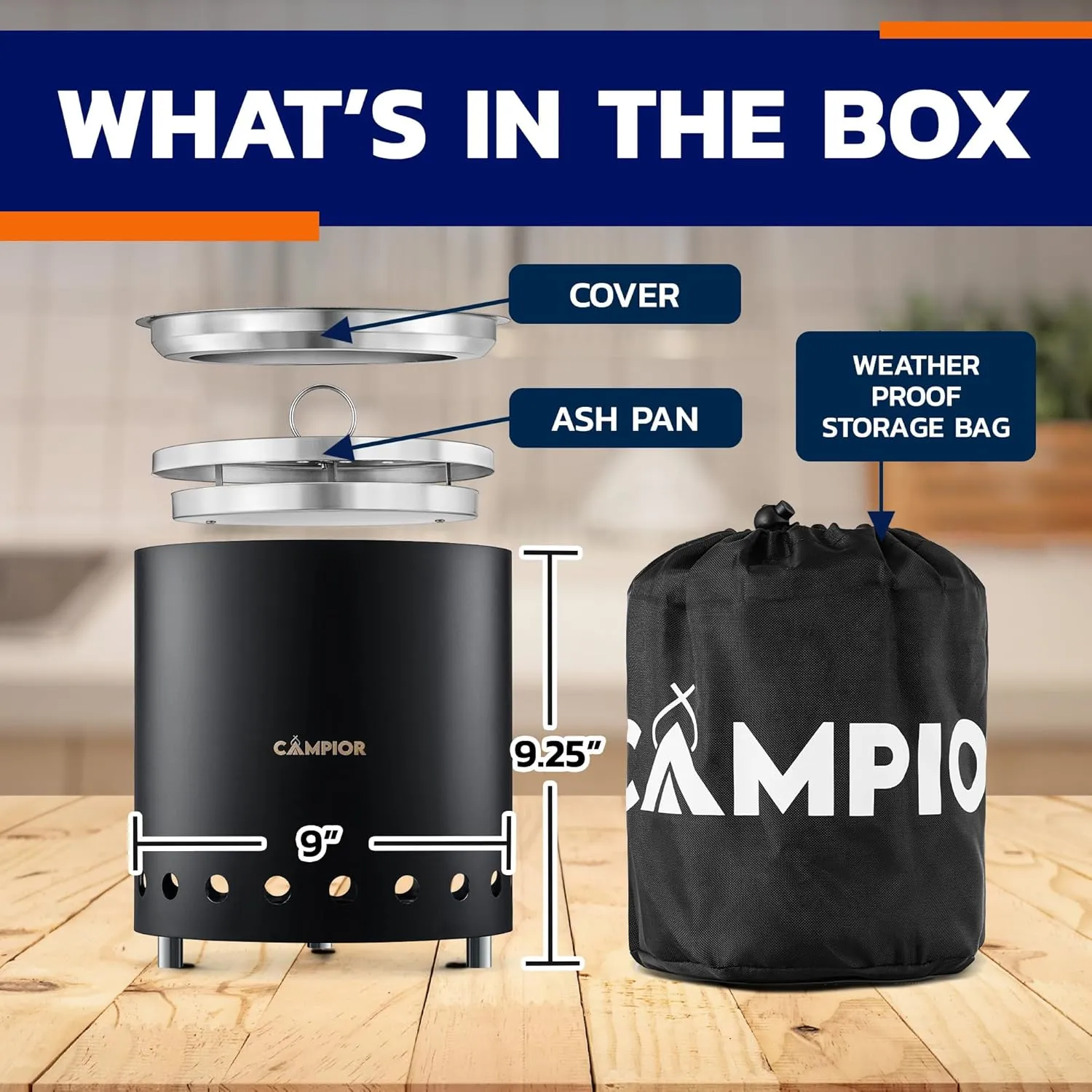 Wood Burning Fire Pit Stove with Black Exterior - Smokeless Outdoor Stove for Efficient Wood Fires, Camping, and Gatherings, Stainless Steel with Removable Ash Pan, Stand and Carry Bag