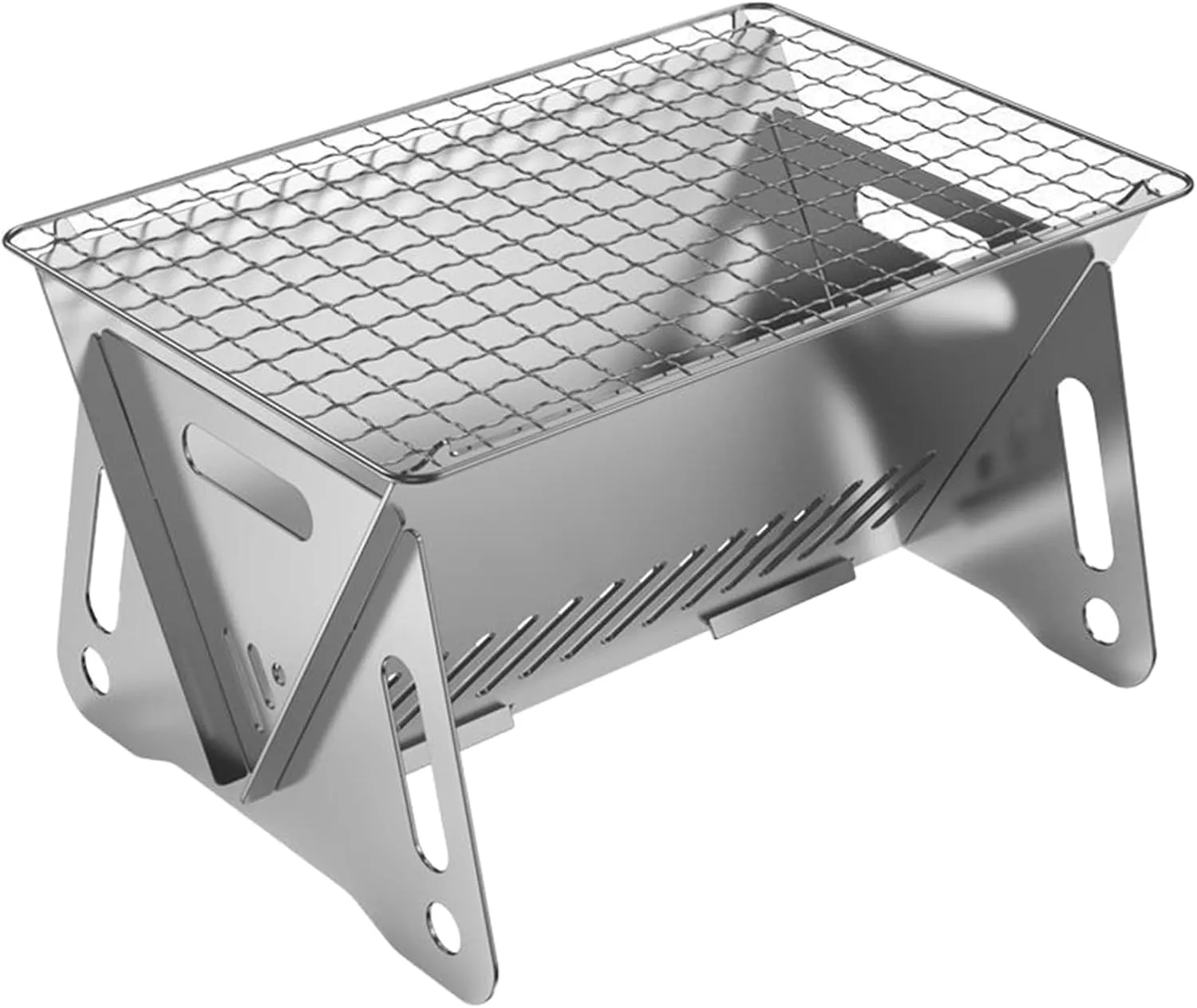 Wood Burning Folding Stove with Pot Stand Portable Stainless Steel Grill Backpacking for Hiking