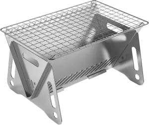 Wood Burning Folding Stove with Pot Stand Portable Stainless Steel Grill Backpacking for Hiking