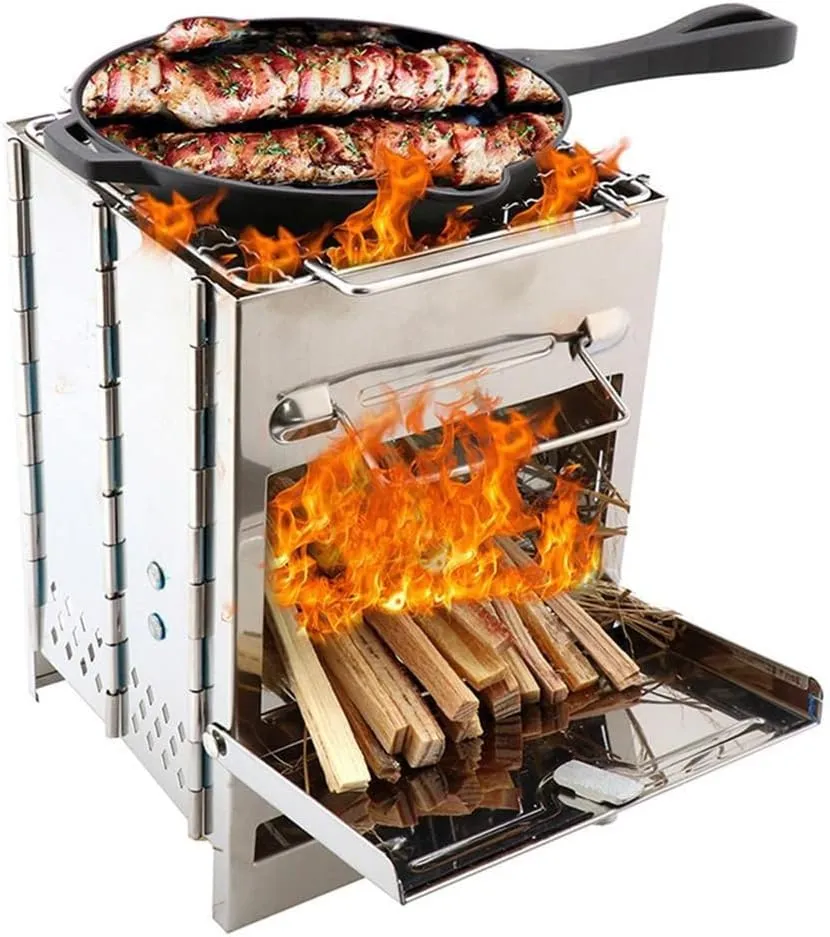 Wood Burning Stove Mini BBQ Grill with Carry Bag for Backpacking Hiking Camping Cooking Tools