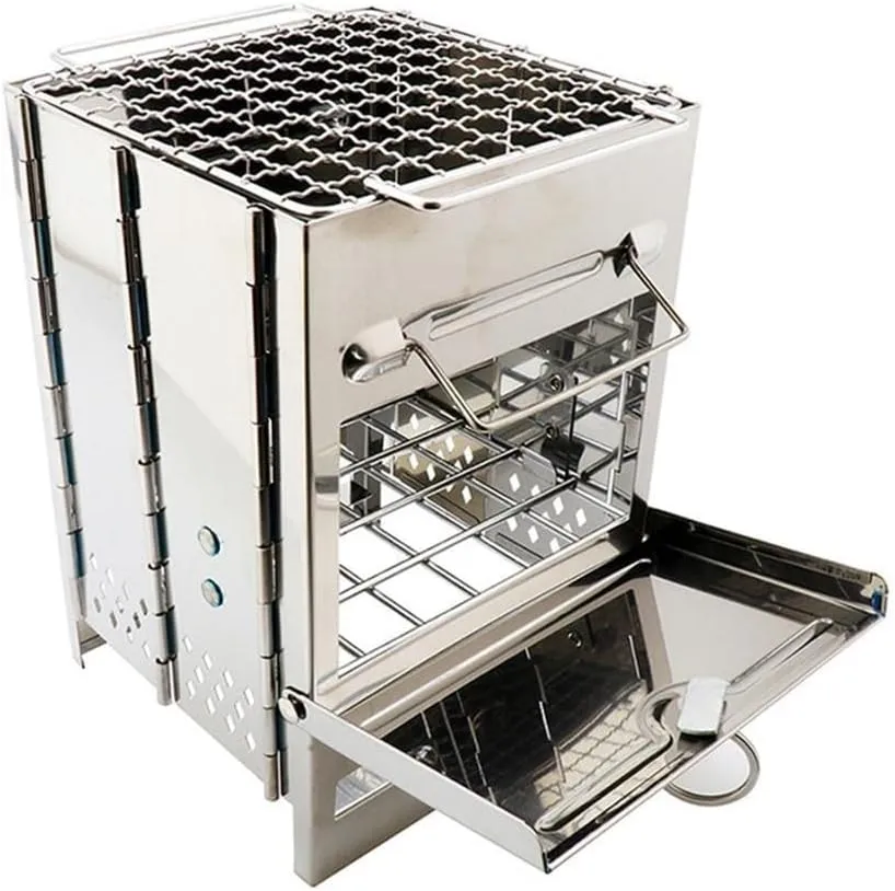 Wood Burning Stove Mini BBQ Grill with Carry Bag for Backpacking Hiking Camping Cooking Tools