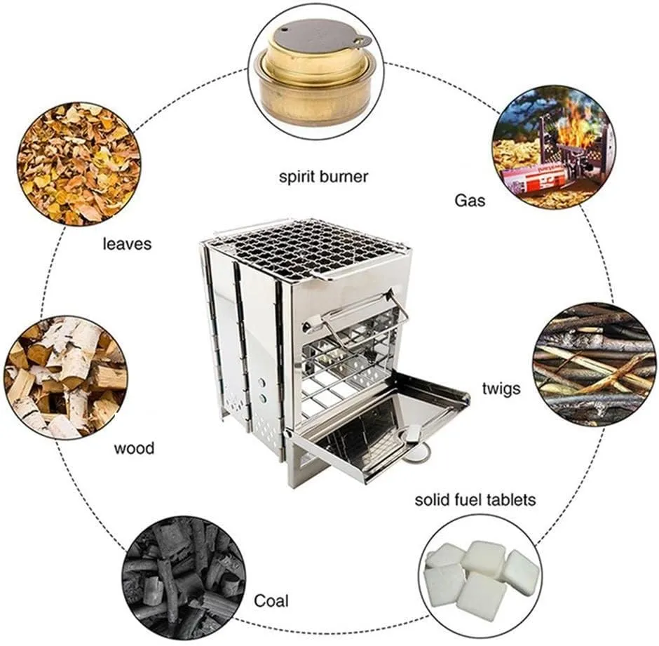 Wood Burning Stove Mini BBQ Grill with Carry Bag for Backpacking Hiking Camping Cooking Tools
