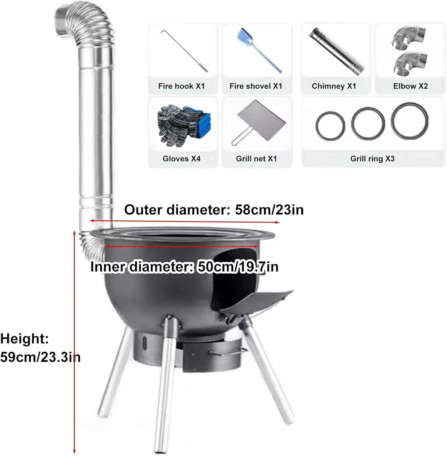 Wood Burning Stove, Outdoor Pot Belly Stove for Cooking, Camping with Chimney Pipes, Detachable Firewood BBQ Picnic