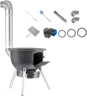 Wood Burning Stove, Outdoor Pot Belly Stove for Cooking, Camping with Chimney Pipes, Detachable Firewood BBQ Picnic