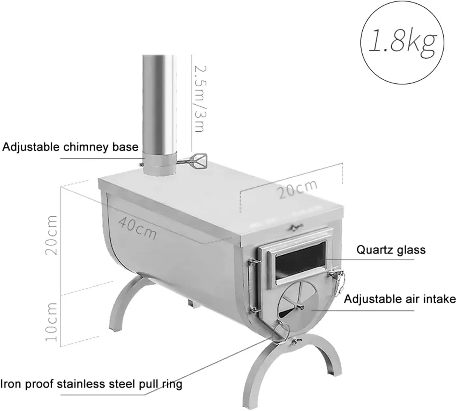 Wood Burning Stove - Small Tent Stove Stainless Steel, Portable Outdoor Camping Stove with Pipe for Winter Camping, Hunting, Cooking, Hiking, Fishing