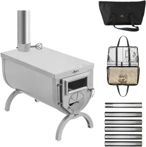 Wood Burning Stove - Small Tent Stove Stainless Steel, Portable Outdoor Camping Stove with Pipe for Winter Camping, Hunting, Cooking, Hiking, Fishing