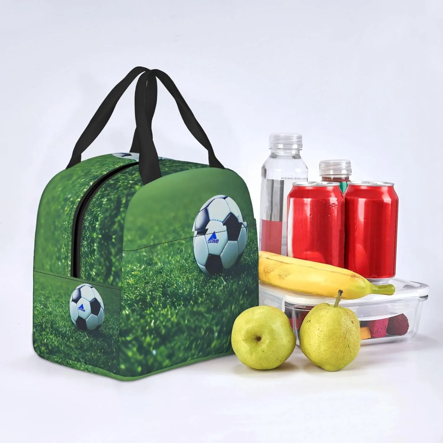 Work Lunch Box,Soccer Ball On Grassy Travel Lunch Bag for Women Men,Large Capacity Reusable Insulated Lunch Container