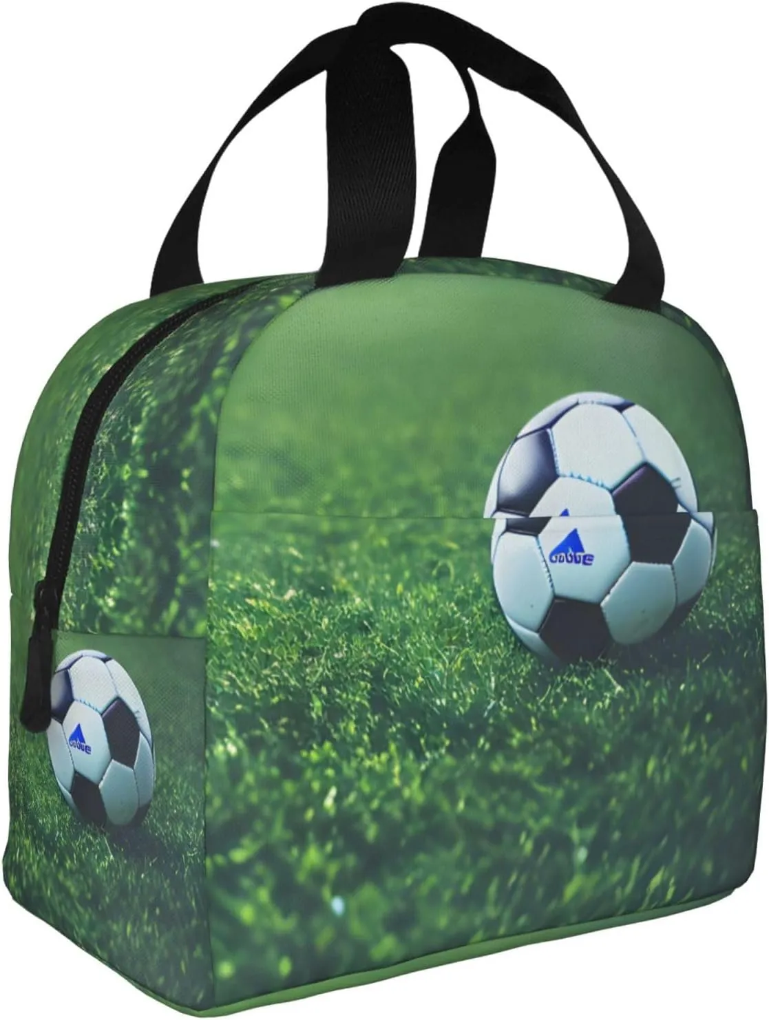 Work Lunch Box,Soccer Ball On Grassy Travel Lunch Bag for Women Men,Large Capacity Reusable Insulated Lunch Container