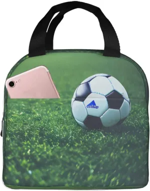 Work Lunch Box,Soccer Ball On Grassy Travel Lunch Bag for Women Men,Large Capacity Reusable Insulated Lunch Container