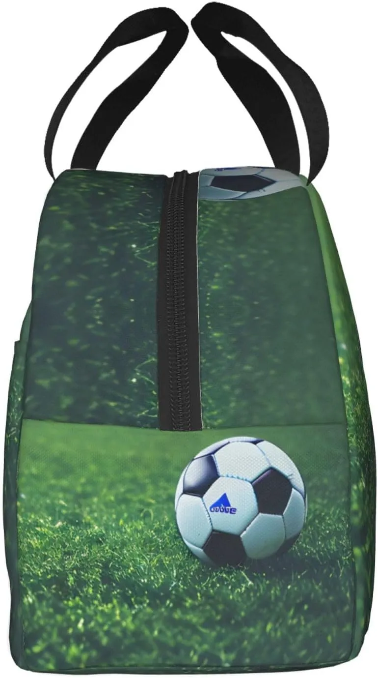 Work Lunch Box,Soccer Ball On Grassy Travel Lunch Bag for Women Men,Large Capacity Reusable Insulated Lunch Container