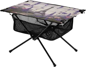 xigua Eiffel Tower and Lavender Folding Camping Table,Portable Camp Table with Carry Bag Beach Table Folding Table for Picnic, Camp,Party,Travel219