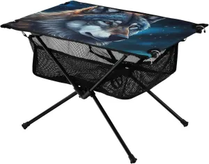 xigua Wolf Under The Starry Sky Folding Camping Table,Portable Camp Table with Carry Bag Beach Table Folding Table for Picnic, Camp,Party,Travel103