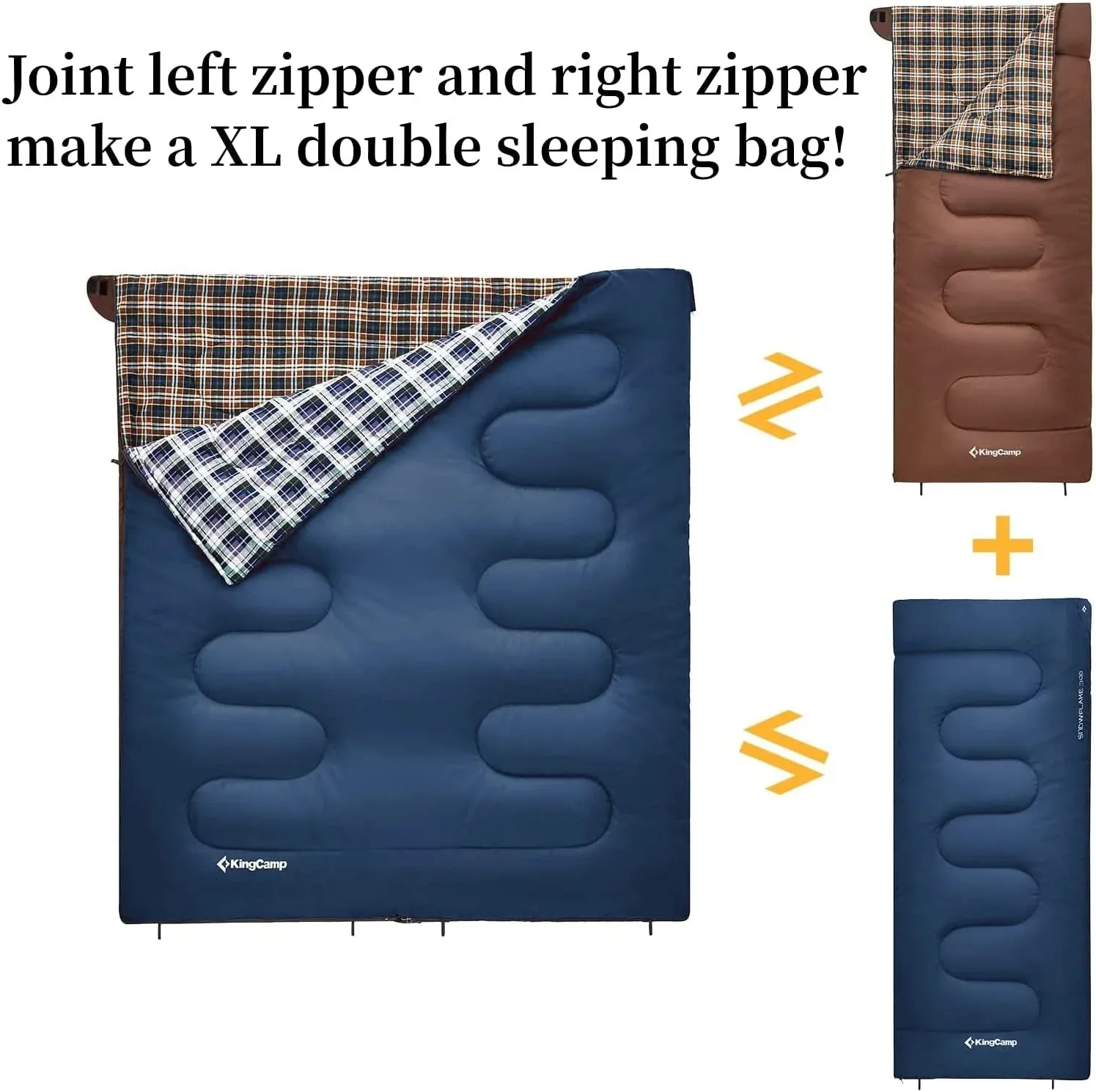 XL Flannel Sleeping Bag - Lightweight, Waterproof, 4-Season Comfort for Cold Weather Camping & Backpacking - Zip Together Design - Ideal for Big & Tall Adults - Navy