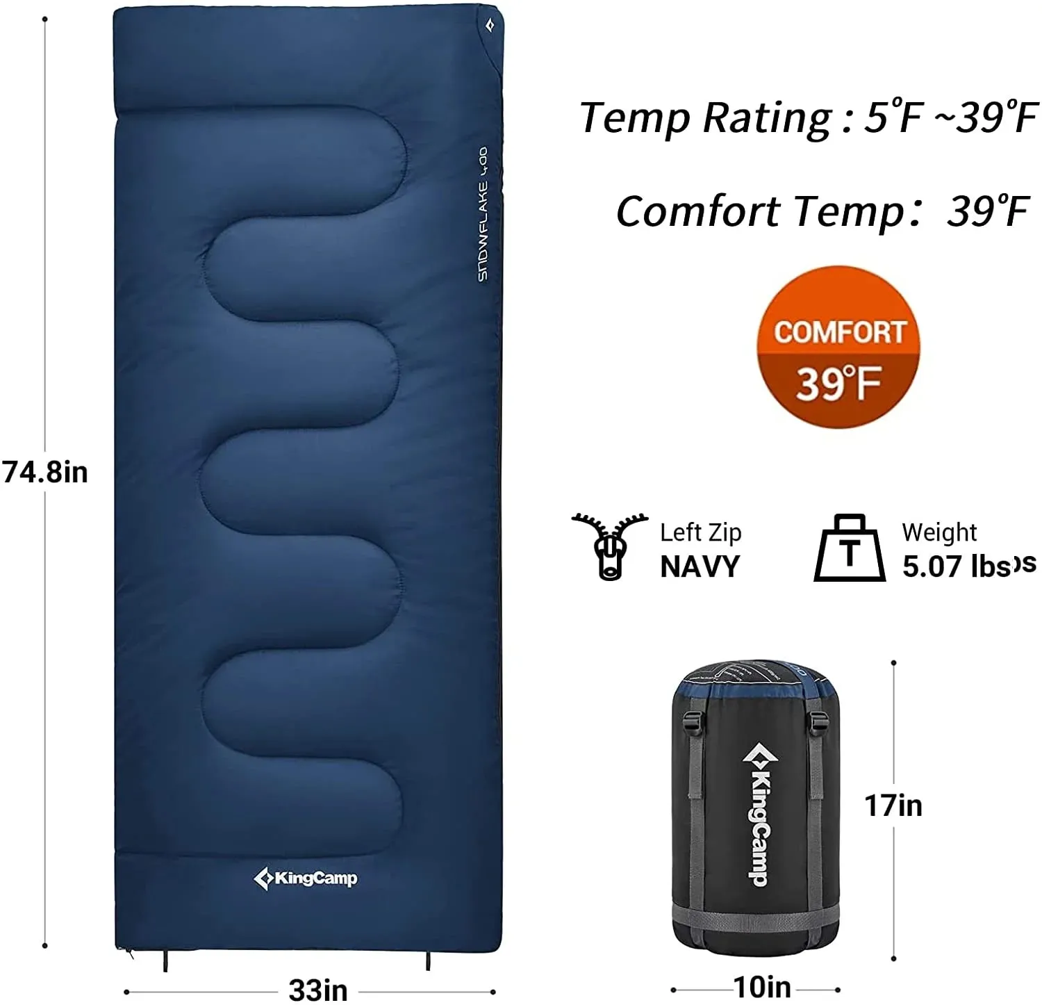 XL Flannel Sleeping Bag - Lightweight, Waterproof, 4-Season Comfort for Cold Weather Camping & Backpacking - Zip Together Design - Ideal for Big & Tall Adults - Navy