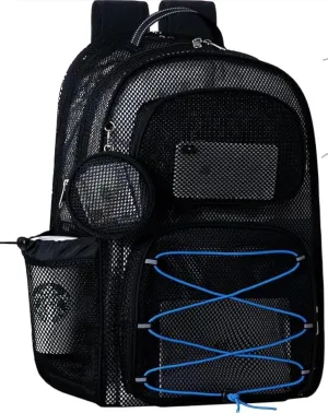 XXLarge Mesh Backpack for School 40L See Through Stylish Heavy Duty Backpack for Girls Boys Kids Adults Beach Travel Hiking Outdoor Sport(Blue)