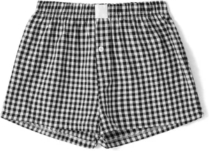 Y2k Women Gingham Boxer Shorts Low Rise Micro Pajamas PJ Sleep Short Pants Plaid Sleepwear Sleeping Lounge Bottoms