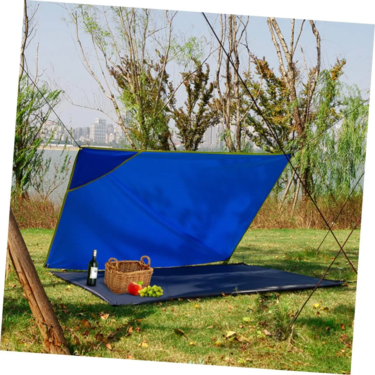 Yardwe 2pcs Portable Camping Tarp Outdoor Blanket for Grass Picnic Rug Oxford Cloth Ground Mat Dark