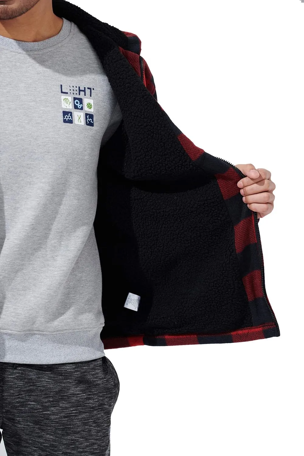 Yasumond Mens Heavy Sherpa Lined Fleece Plaid Flannel Jacket Zip Up Hoodies Warm Winter Coats Big Tall
