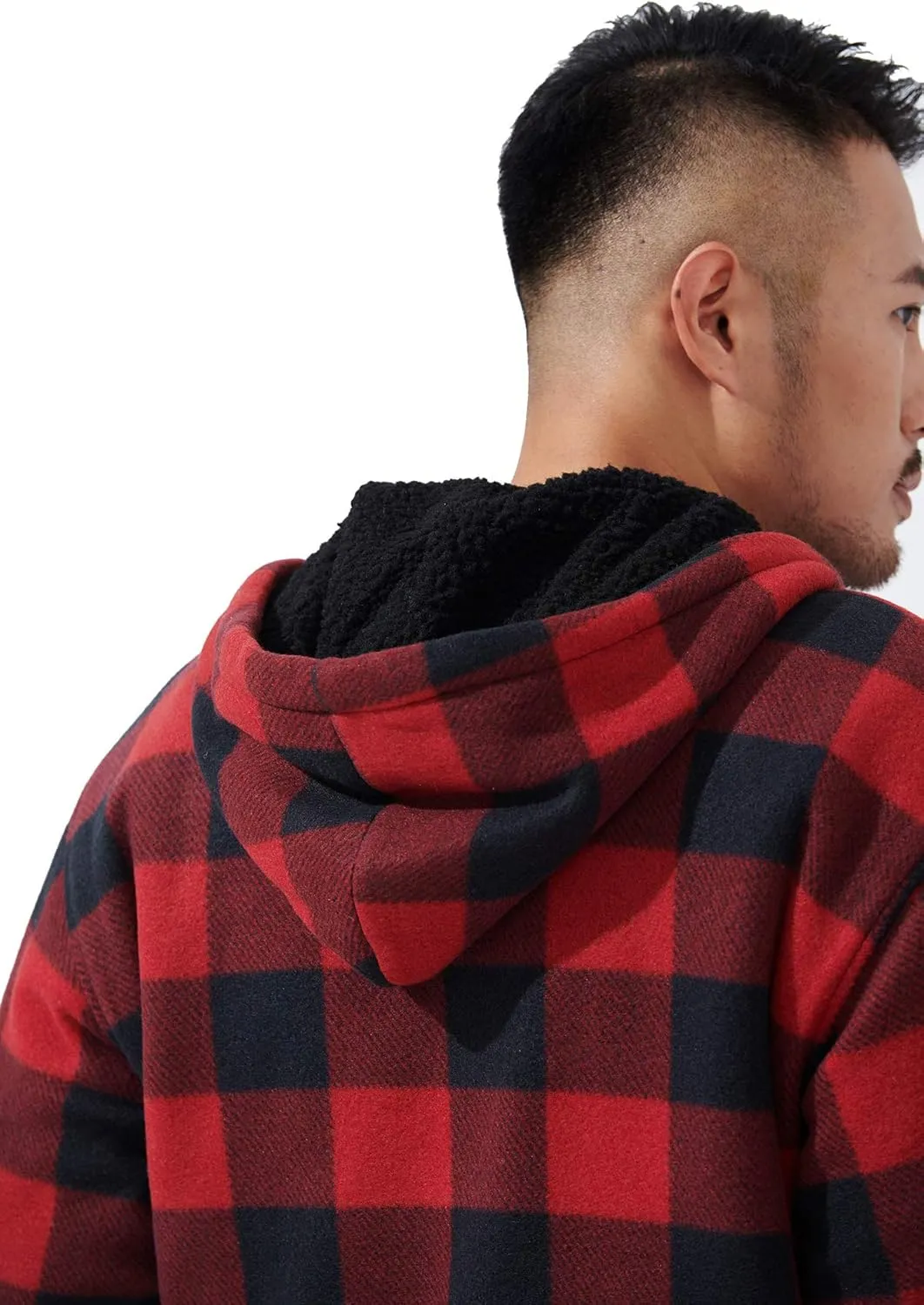 Yasumond Mens Heavy Sherpa Lined Fleece Plaid Flannel Jacket Zip Up Hoodies Warm Winter Coats Big Tall