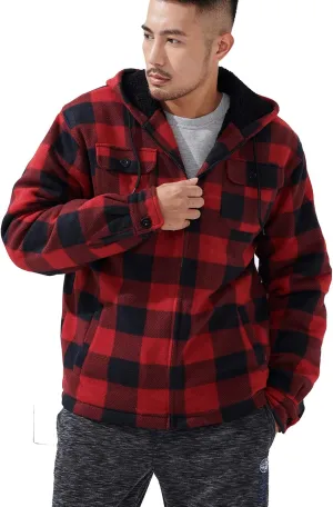 Yasumond Mens Heavy Sherpa Lined Fleece Plaid Flannel Jacket Zip Up Hoodies Warm Winter Coats Big Tall